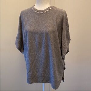 Chico's Gray Pearl Embellished Neck Pullover Poncho - Size S/M